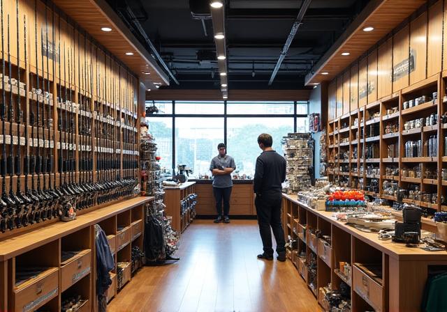 整理整頓された釣具が並ぶAozora Anglerの店内