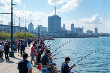 多くの釣り人で賑わう東扇島西公園